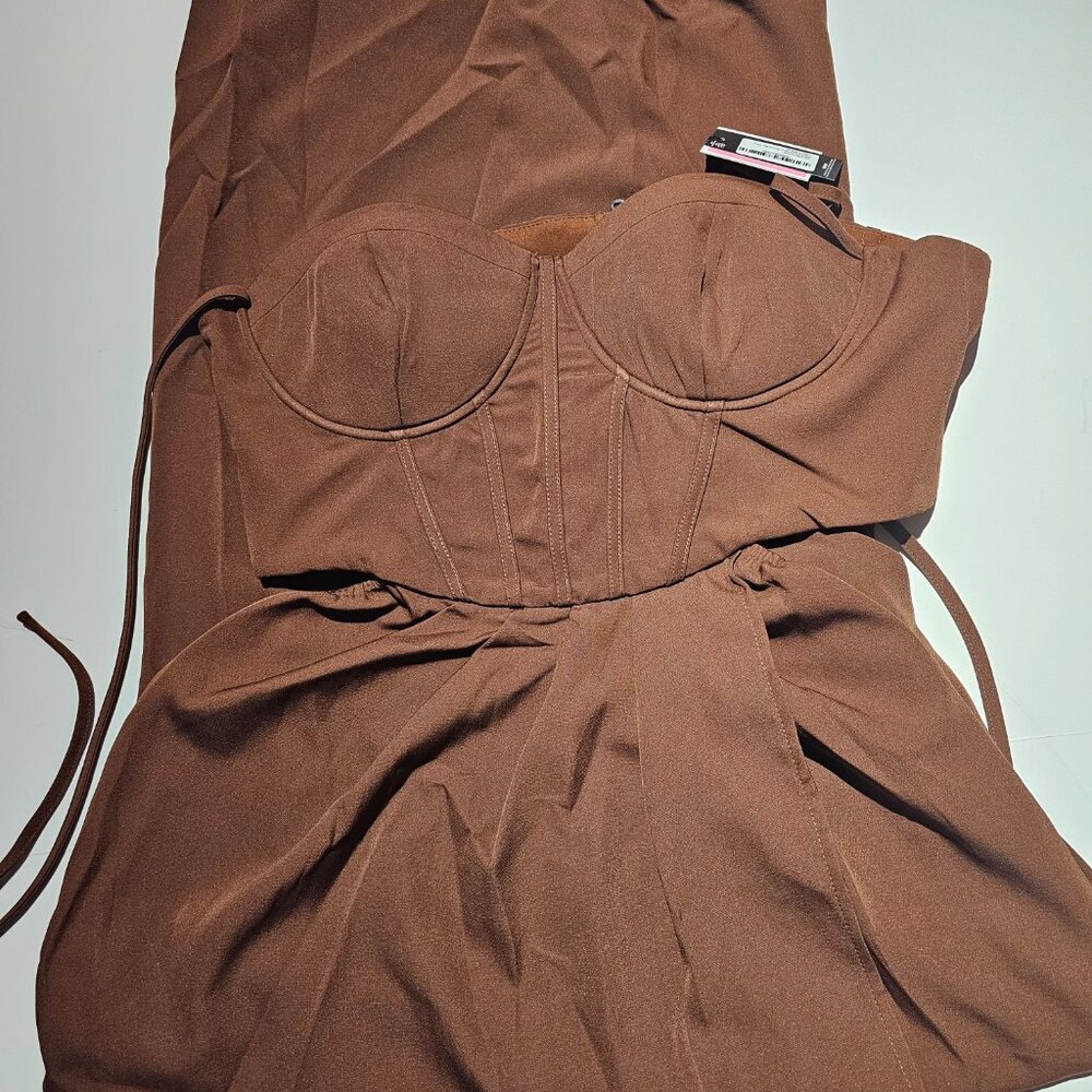 Prettylittlething Maternity Chocolate Ruched Seam Detail Acetate Slinky Dress S - Picture 4 of 5